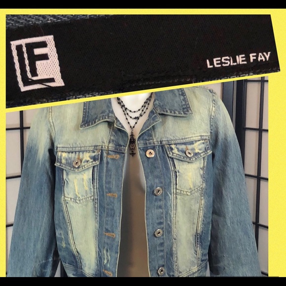 Leslie Fay distressed denim jacket - Picture 4 of 8